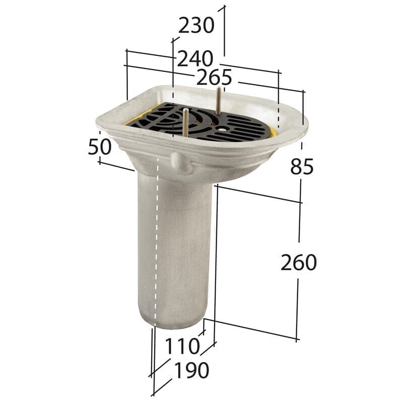 Alutec Elite Aluminium Balcony Outlet 110mm Vertical Spigot