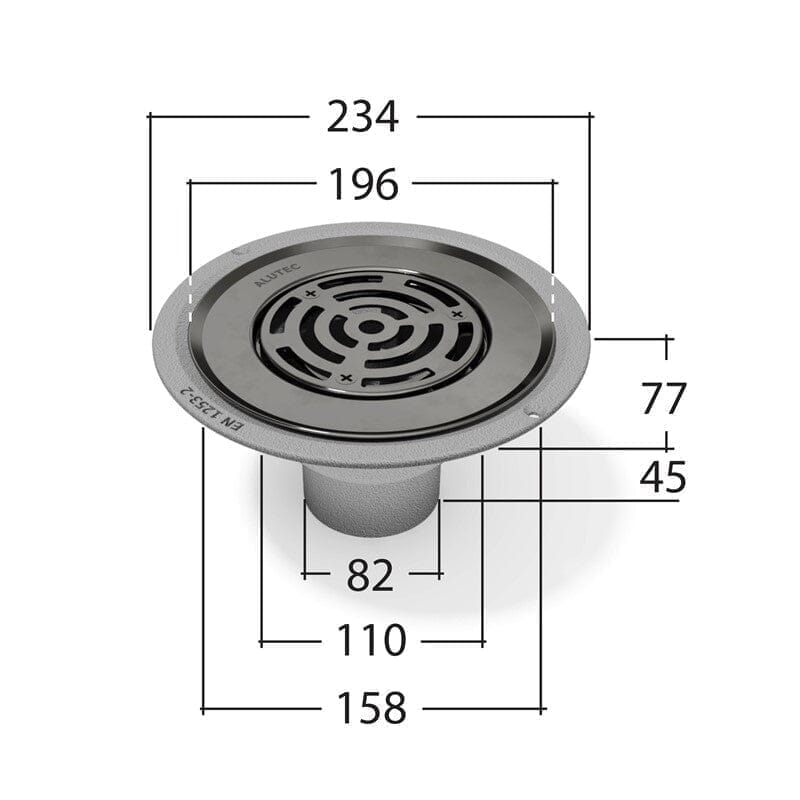 Alutec Elite Aluminium Flat Grate Balcony Outlet 82mm/110mm