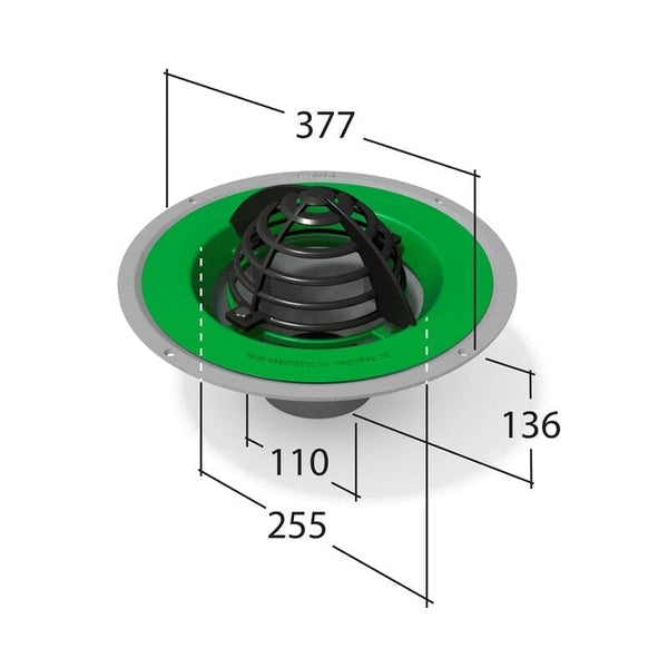 Alutec Elite Aluminium Rainwater Outlet with Dome Grate 110mm