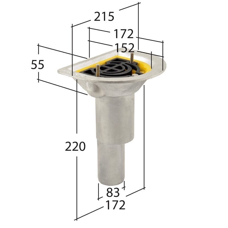 Alutec Elite Aluminium Shallow Balcony Vertical Spigot Outlet 82mm