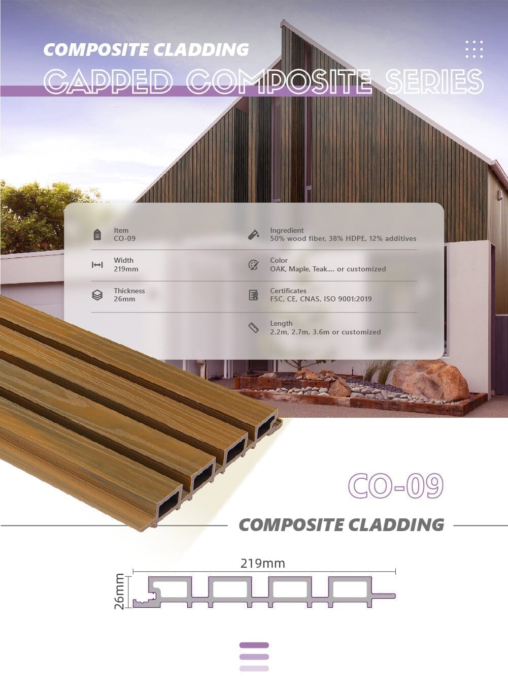 Bison Composite Cladding Batten - Oak