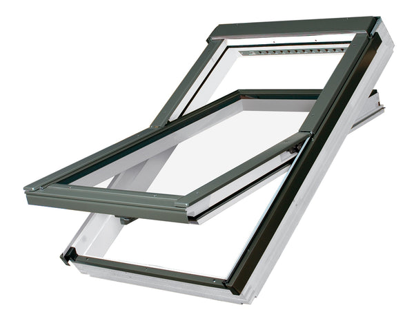 FAKRO Electrically Operated Centre Pivot White Painted Pitched Roof Window