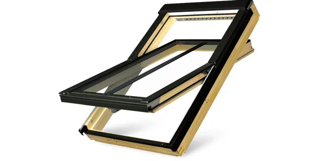 FAKRO Manually Operated Centre Pivot Natural Pine Conservation Pitched Roof Window and Recessed Flashing Kit