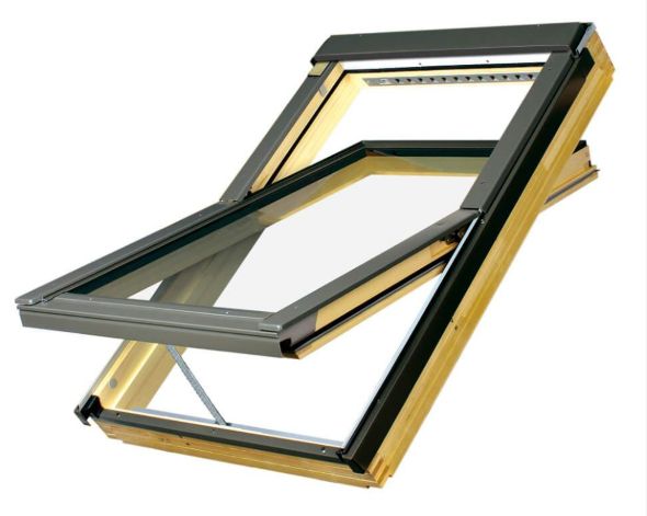 FAKRO Electrically Operated Centre Pivot Natural Pine Pitched Roof Window